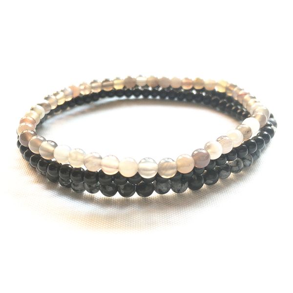 Mg0127 um grau botswana ágata mala miúdos pulseira mulheres preto tourmaline jóias 4 mm mini mini gemstone pulseira conjunto