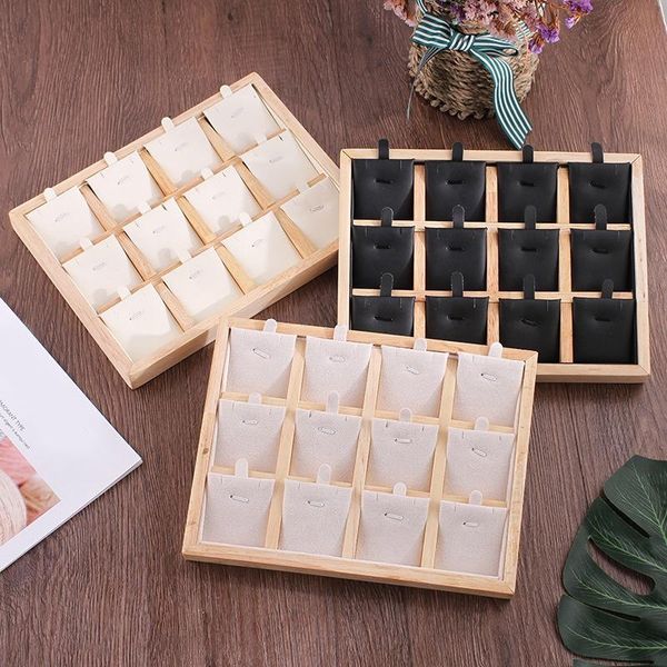 

jewelry pouches, bags 12 grids wooden necklace display storage tray velvet/pu leather pendant showcase, Pink;blue