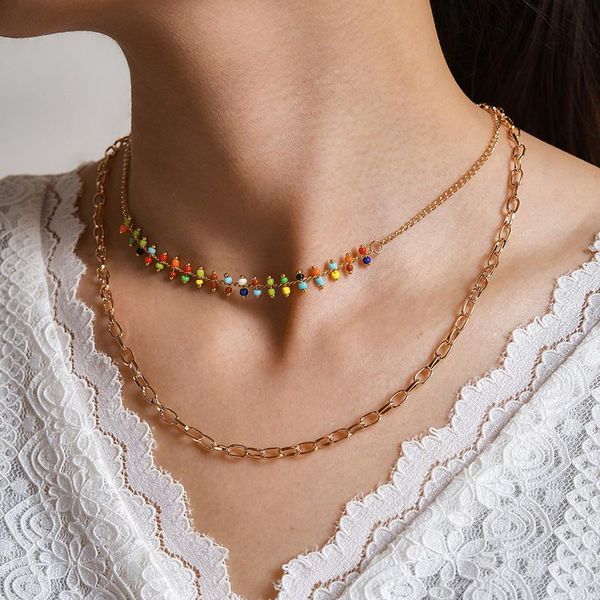 

tocona colorful bead chain choker necklace for women bohemian gold color alloy metal adjustable jewelry accessories 14308, Silver
