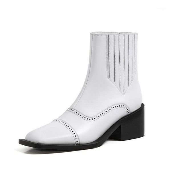 

2021 new women thick heel short boots genuine leather mid heel boots winter women velvet square head1, Black