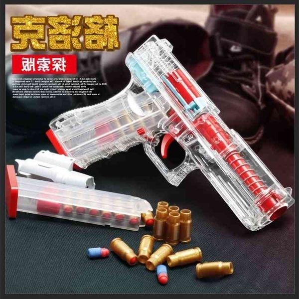 

0165shell throwing soft bullet gun eating chicken model manual ammunition simulation pistol transparent net red toy boy