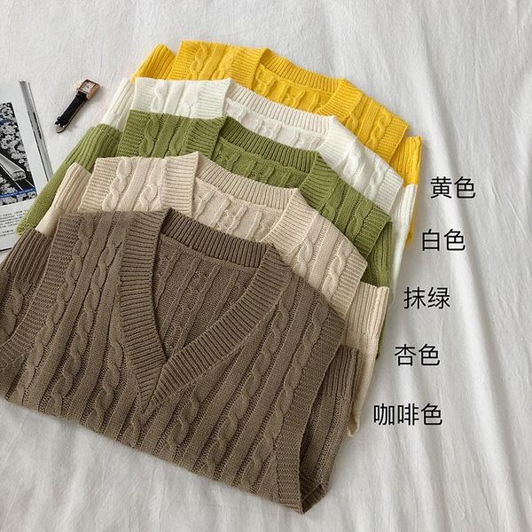 

autumn sweater vest women's vest sweater korean elegant student v-neck pullover loose casual knitting outerwear, Black;white