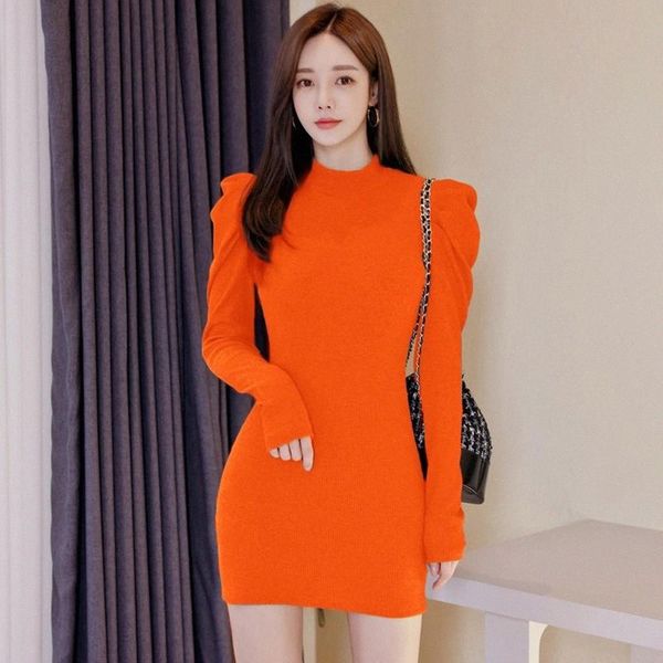 

jxmyy 2020 winter puff sleeve fashion new pullover knit all-match sweater skirt dress #sn6b, Black;gray