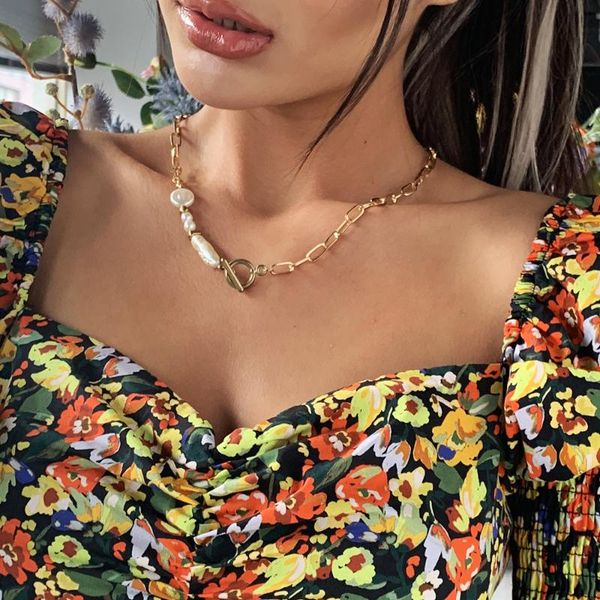

chokers retro fashion bohemian girl geometric pearl necklace creative temperament charm sweet pendant good friend gift jewelry, Golden;silver
