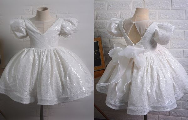 

stunning sequined cupcake short flower girls dresses for wedding party ball gown sleeves beaded new pageant prom girl dress, White;blue