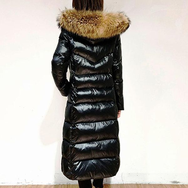 

2020 white duck down jacket women big fur collar thick long winter coat women hooded oversize female puffer warm jacket yrf671, Black
