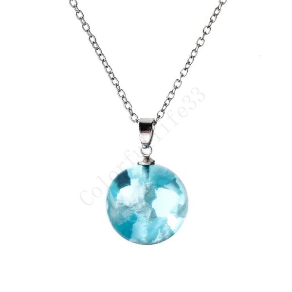 

factory0gknblue fashion necklace glowing clouds sky transparent white resin round ball moon pendant necklace jewe