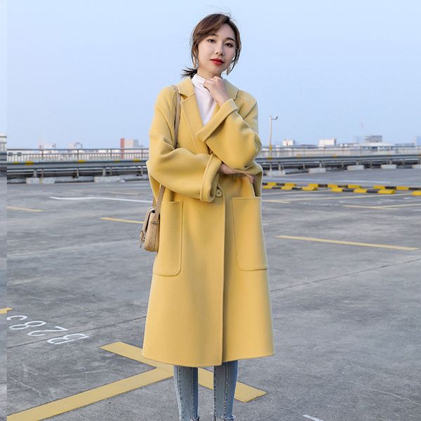 

ewq] 2020 autumn new sweet thicken warm fashion trend ladies casual overcoats winter coat women woolen mantel loose yellowx1020, Black