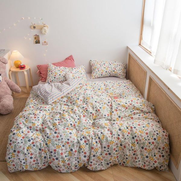 

bedding sets comforter cover cotton skin-friendly set floral style  king 4 pcs duvet with flat sheet for adult1