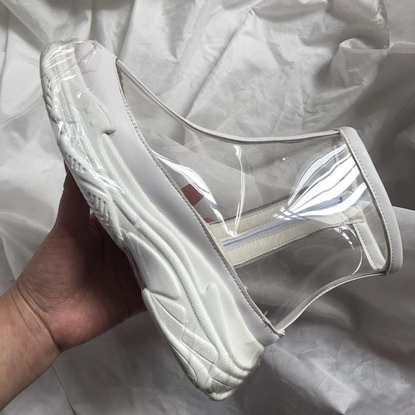 

pvc transparent rain boots women waterproof martin boots water jelly shoes round toe med heels ankle boots women shoes maziao y200723, Black