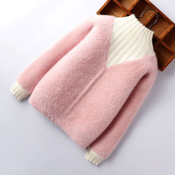 

girls' new autumn and winter mink fce pullover children's thickened high necked bottomed sweater, Blue