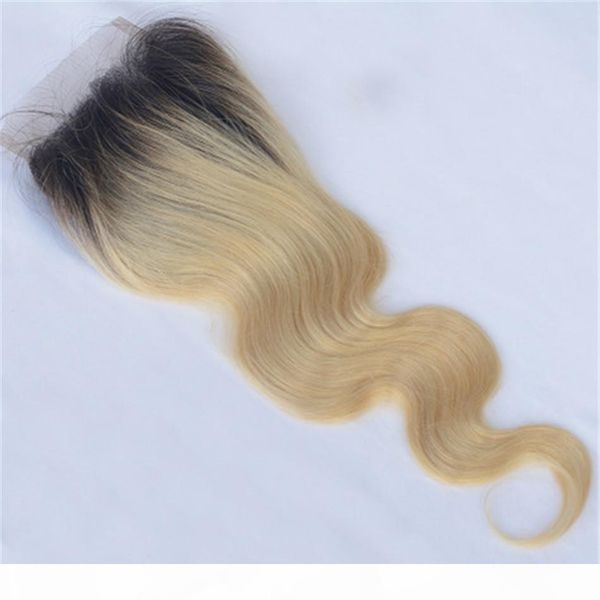 

бразильская человеческих волос объемная волна lace closure с ребенком волос 1b 613 blonde ombre hair closure, Black;brown