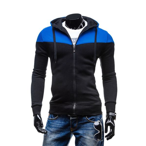 

new patchwork casual autumn hoodie sports coats sweatshirt cotton spandex plain mens hoodies, Black