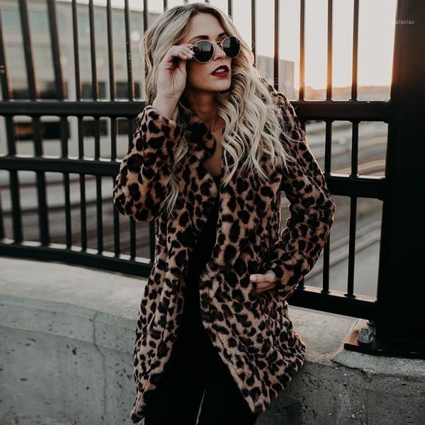 

2021 lapel leopard print faux fashion fur coats for woman women loose long winter coat girl female jacket manteau femme1, Black