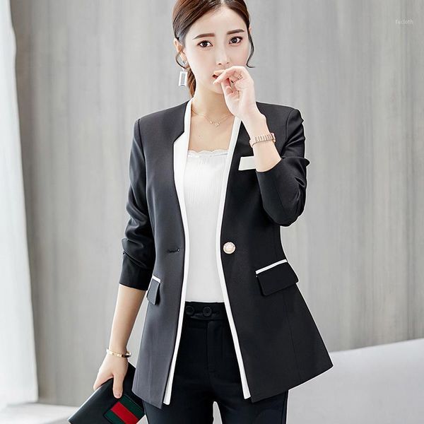 

2020 female suit blazer femme jackets women's blazer pink long sleeve blazers solid one button coat slim office lady jacket1, White;black