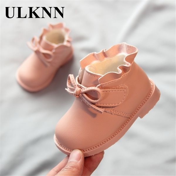 Ulknn criança rosa sapatos inverno 1-3 anos velho bebê meninas tornozelo botas macia fundo princesa vestido de festa de algodão couro de algodão 201130