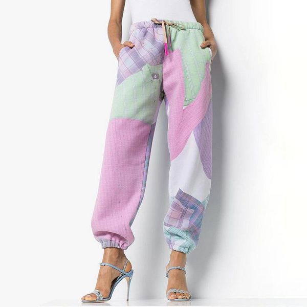 

2021 winter new fashion high street drawstring waist loose patchwork straight casual women pants, Black;white