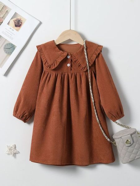 

toddler girls peter-pan collar lantern sleeve corduroy dress she, Red;yellow