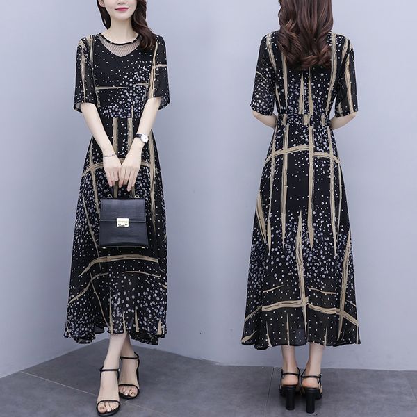 

womens plus size summer dress 2021 new casual skinny holiday release long swing impression dressed chiffon 5dwz, Black;gray