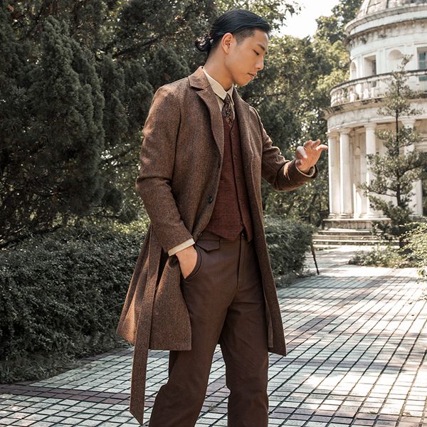 

soarin british men's woollen casual slim medium length windbreaker coat cape