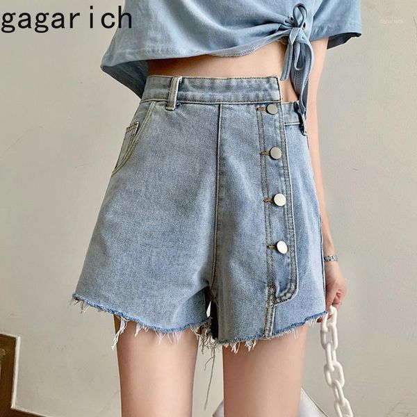 

gagarich women irregular shorts button straight high waist casual summer loose ladies fashion pocket blue jeans female1