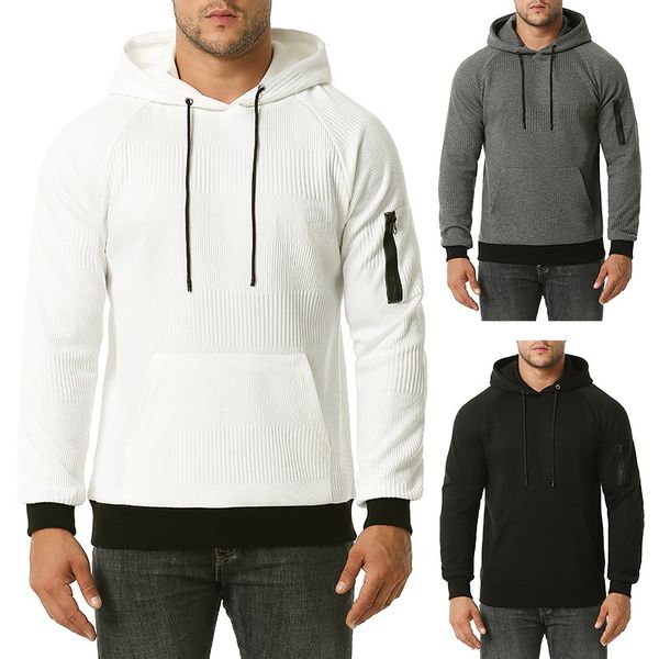 

mens solid color sports casual hooded sweater youth mens jacket, Black