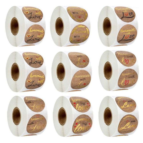

500pcs homemade with love kraft stickers gold foil round labels for small shop 11ua1