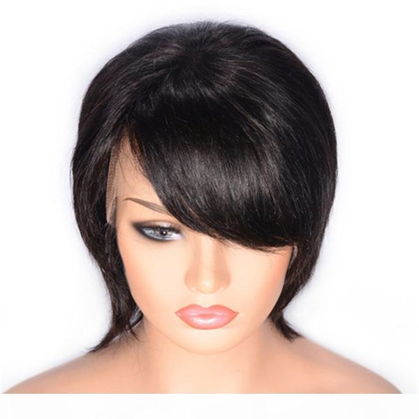 

brazilian virgin hair straight lace front wig pre plucked hairline glueless human hair lace wig bleached knots, Black;brown