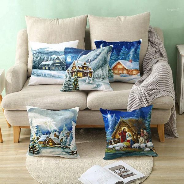 

new christmas cushion cover tree house snow home bedroom sofa holiday gift linen printed decor throw pillow cases 45x45cm1