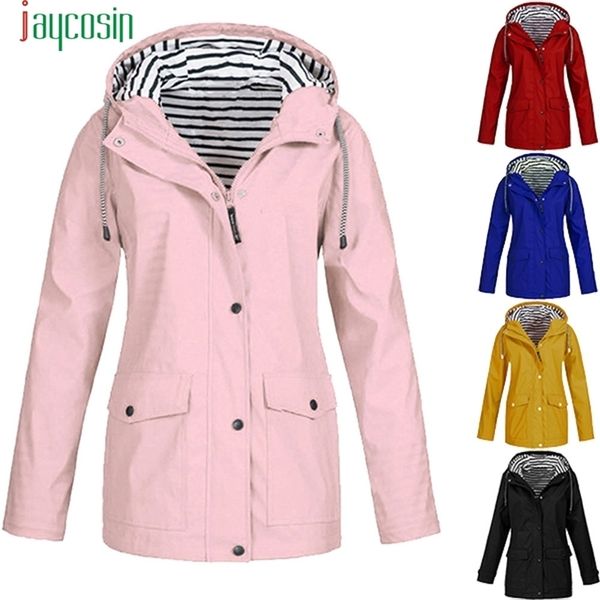 

jaycosin jackets plus size women solid long sleeve outwear coats rainproof women hooded clothes windproof regular cover up s-5xl t200212, Black;brown