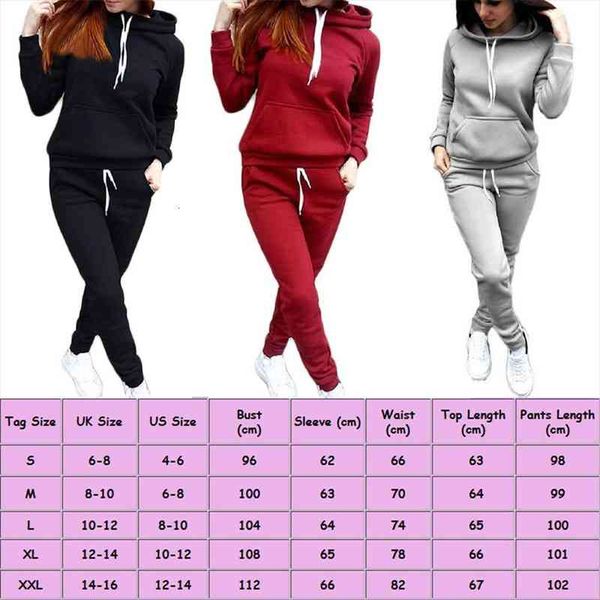 

fy womens jogger casual tracksuit hoodies sweatshirt pants sets sports wear, White