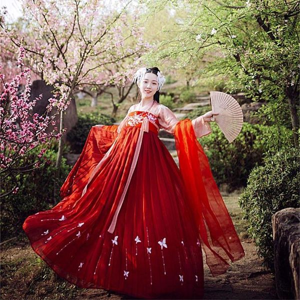 

china princess hanfu costume for women elegant red female chinese ancient and traditional clothes folk dance outfit, Black;red