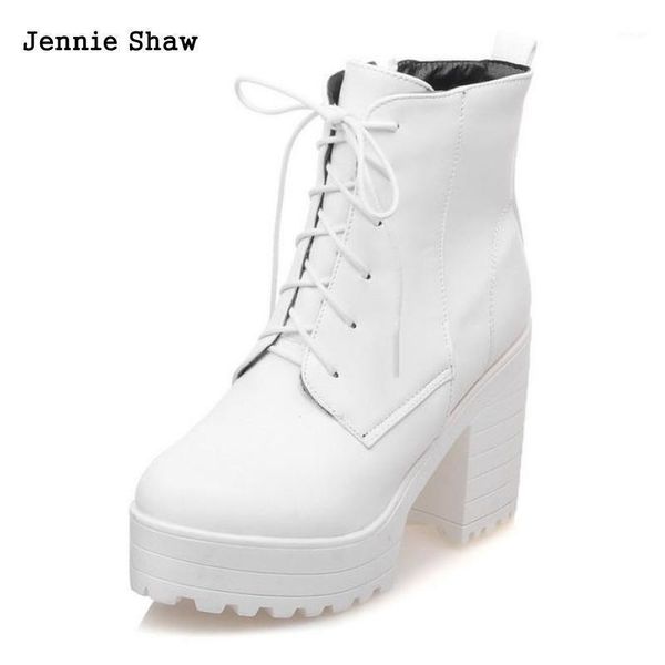 

boots women high heels casual lace up back cosplay white shoes platform1, Black