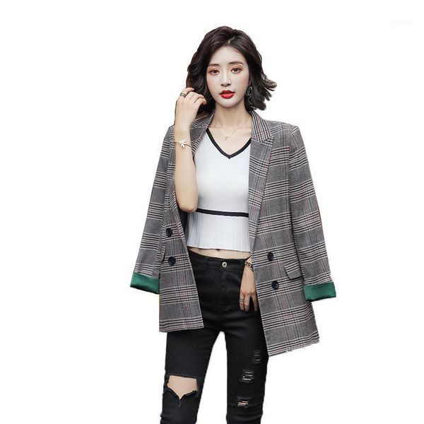 

plaid jacket ladies casual retro blazer korean british style suit1, White;black