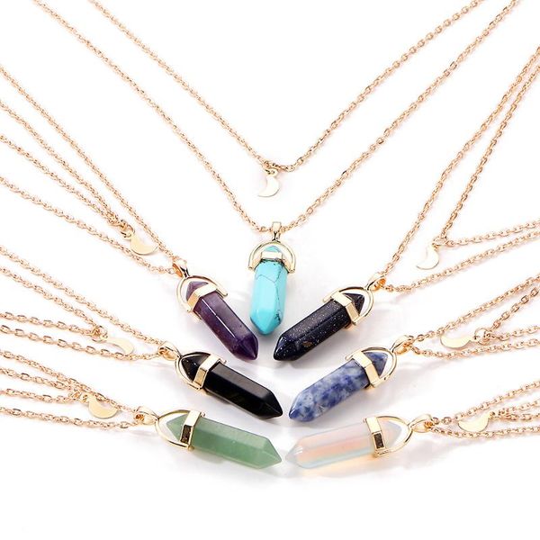 

pendant necklaces golden chain double moon necklace natural stone birthday gift valentine's day mother's, Silver