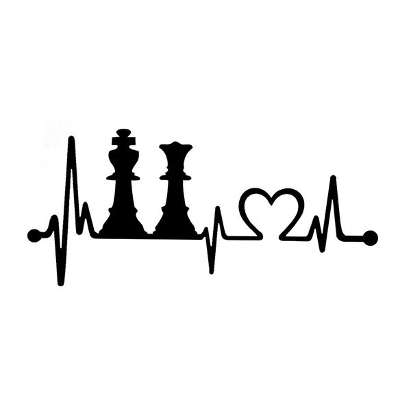 

15.2cm*6.8cm fun king queen chess set heartbeat vinyl black/silver car sticker c22-1066