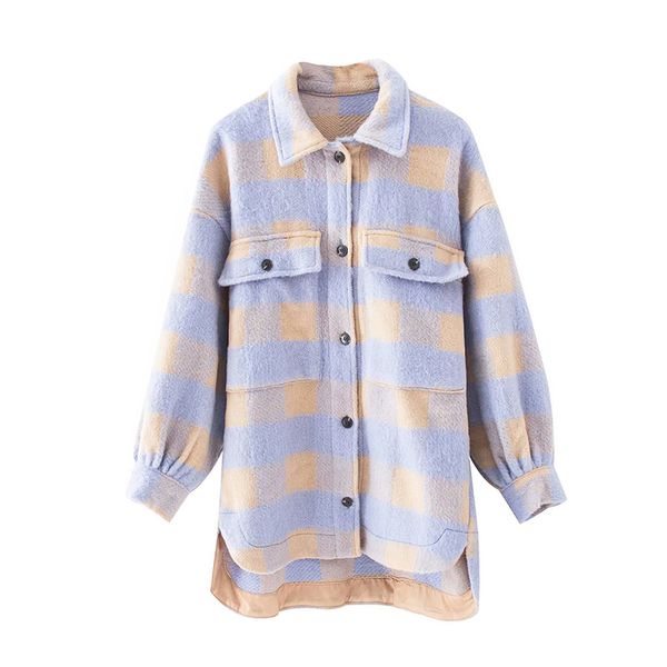 

women 2020 fashion overshirts oversized checked woolen jacket coat vintage pocket asymmetric female outerwear chic, Black;brown