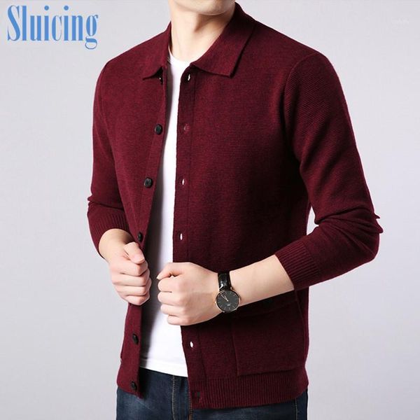 

sluicing 100% pure wool high-end quality men's knitted cardigan lapel solid color cardigan men's button1, White;black