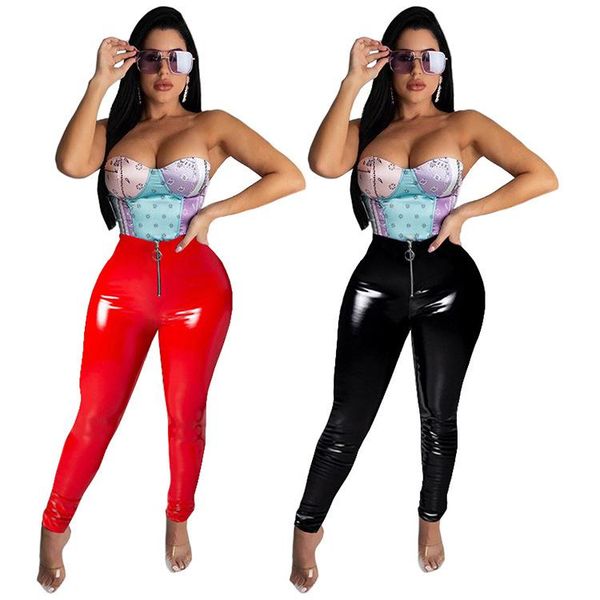 

women's pants & capris dpsde 2021 spring women street fashion casual style leather long zipper high waist pure color, Black;white