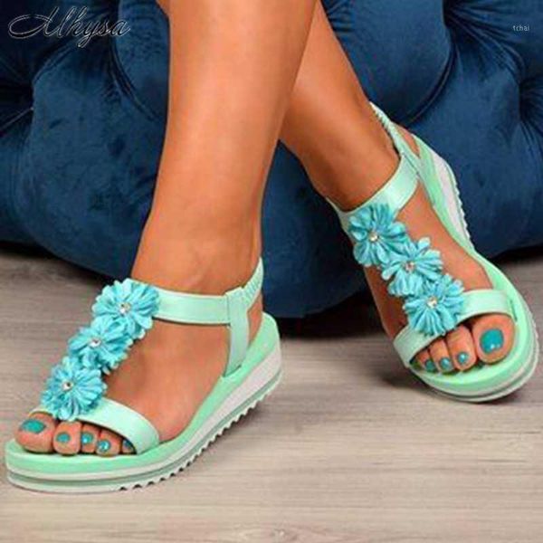 

sandals 2021 women summer flat heel bohemian rhinestone mixed color ladies elastic band open toes beach sandal shoes1, Black