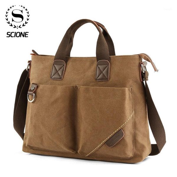 

briefcases scione men canvas portable shoulder bag leisure messenger briefcase business handbag casual vintage multifunction1