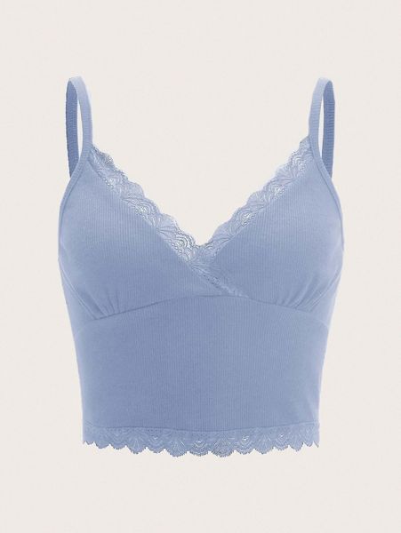

contrast lace crop cami p6d7#, White