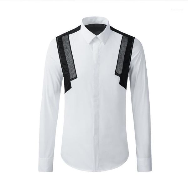 

2020 new arrival fashion multi position black white high fiber mesh splicing men casual shirts size  l xl 2xl 3xl1, White;black