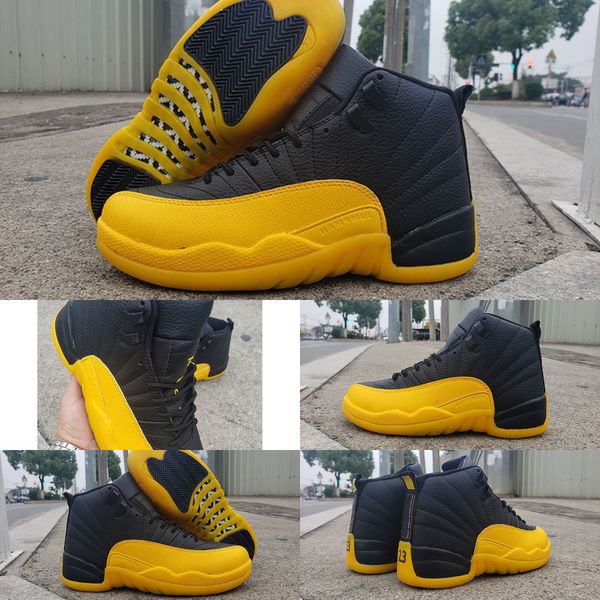

gold 12 university black men basketball shoes 130690-070 jumpman 12s pe away mens sports sneakers with box, White;red