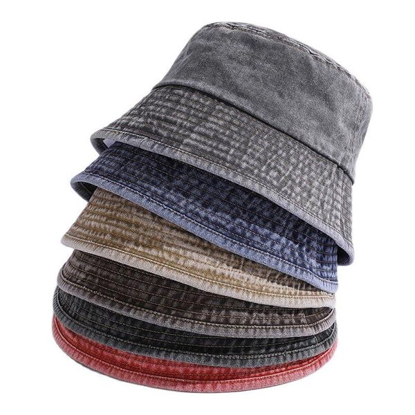 

wide brim hats 2021 spring summer washed cotton bucket hat for men women solid color basin cap leisure sunshade fisherman, Blue;gray