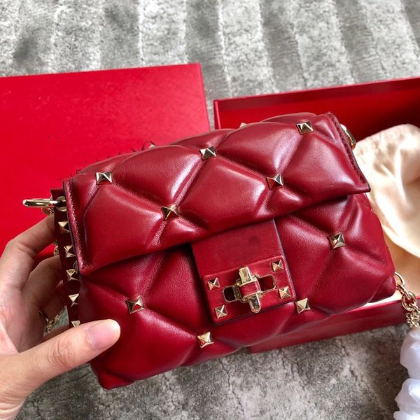 

chain crossbody bag rivet shoulder bag sheepskin real leather handbag purse v letter rotary lock flap bag wallet clutch bags