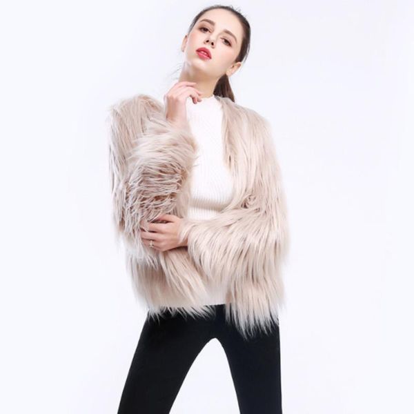 

women's fur & faux furry coat women fluffy warm long sleeve slim outerwear autumn winter covered button jacket overcoat plus size 3xl, Black