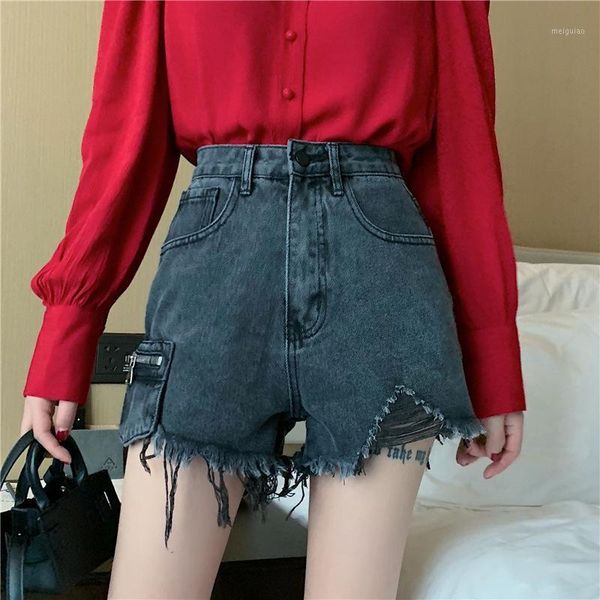 

women's denim shorts large harem ruffle high waisted shorts elastic waist jeans for blue1, White;black