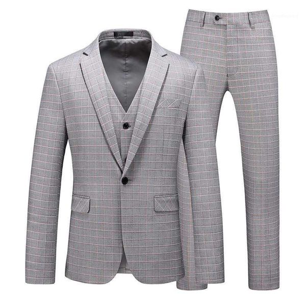 

mogu new fashion men's gray suit blazer three-pieces slim fit one button plaid wedding dress for men casual suits size m-6xl1, White;black