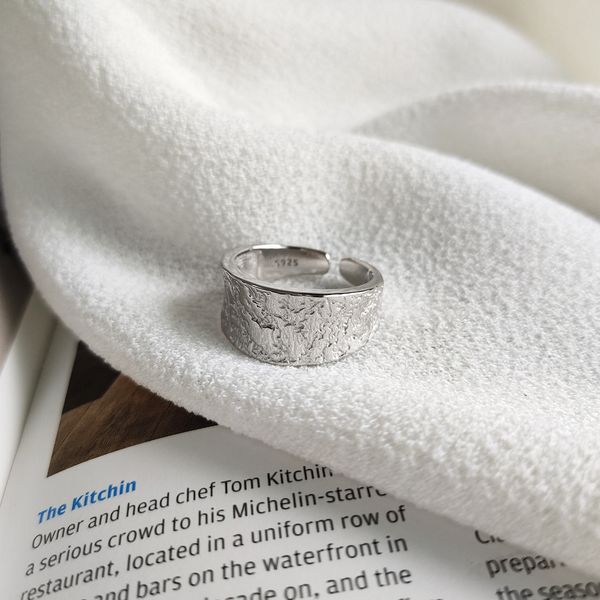 

new minimalism 925 sterling silver handmade jewelry irregualar texture designer adjustable rings open rings rhodium plating gift for women